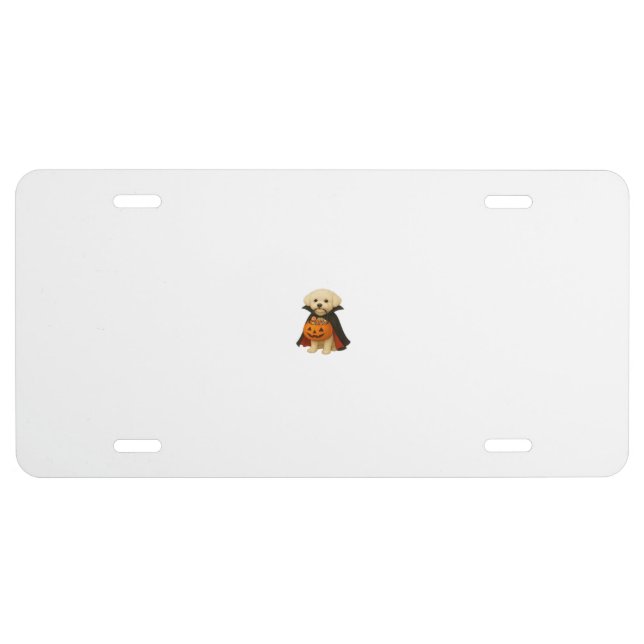 Bichon Fris� Halloween Vampire Pup with Pumpkin Ba License Plate (Front)