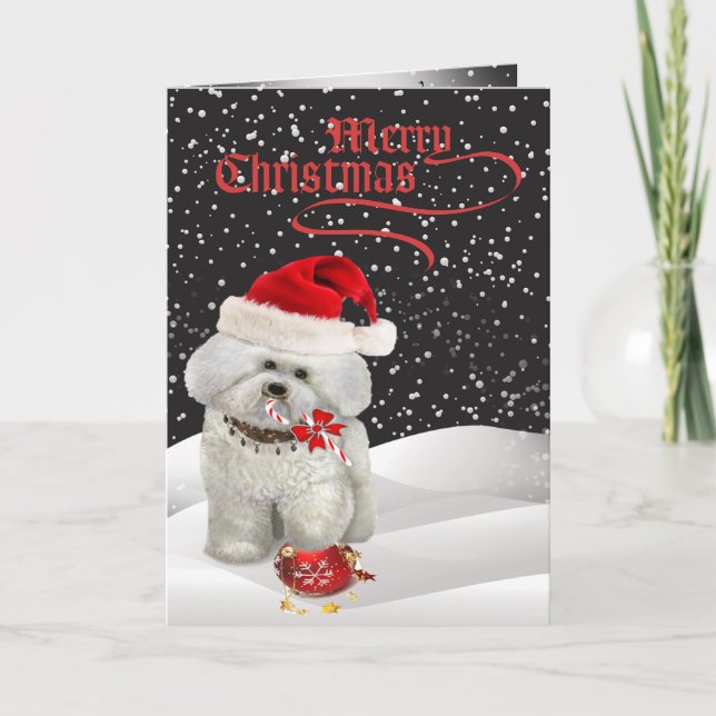 Bichon Frise A Merry Christmas Greeting Card (Front)