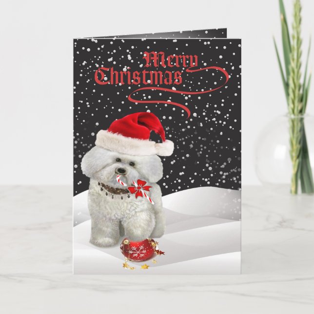 Bichon Frise A Merry Christmas Greeting Card (Front)