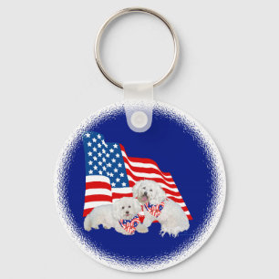 Bichon Frise American Flag Keychain