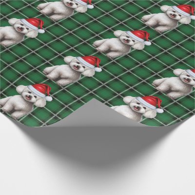 Bichon Frise and Green Holiday Plaid Christmas Wrapping Paper