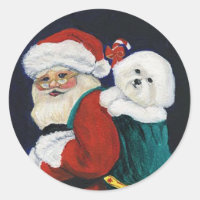 Bichon Frise and Santa Claus Art Sticker