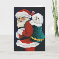 "Bichon Frise and Santa" Dog Art Christmas Card