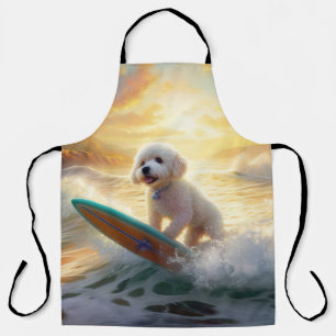 Bichon Frise Beach Surfing Painting Apron