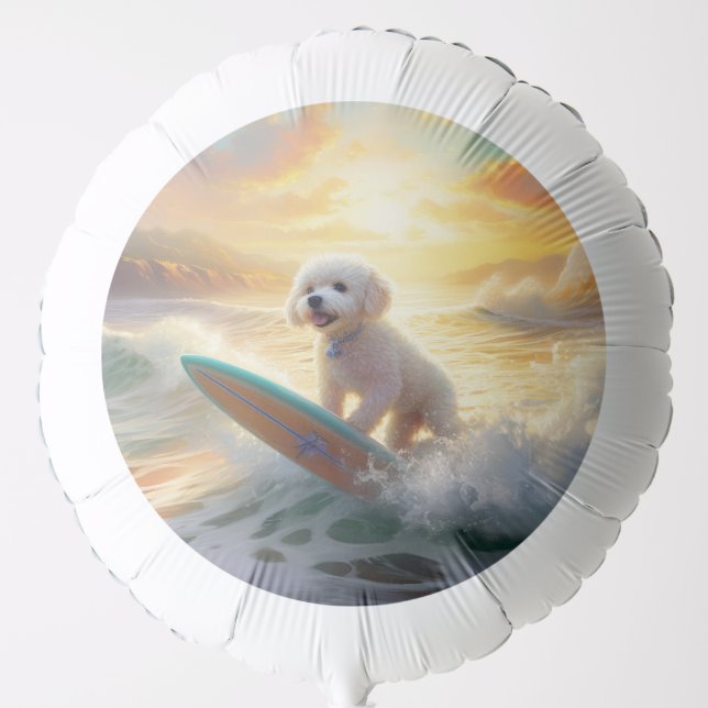 Bichon Frise Beach Surfing Painting  Balloon (Front)