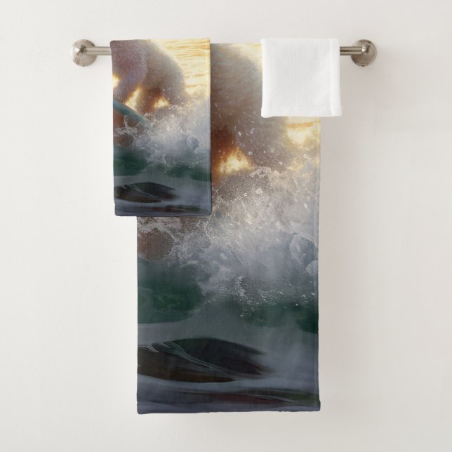 Bichon Frise Beach Surfing Painting  Bath Towel Set (Insitu)