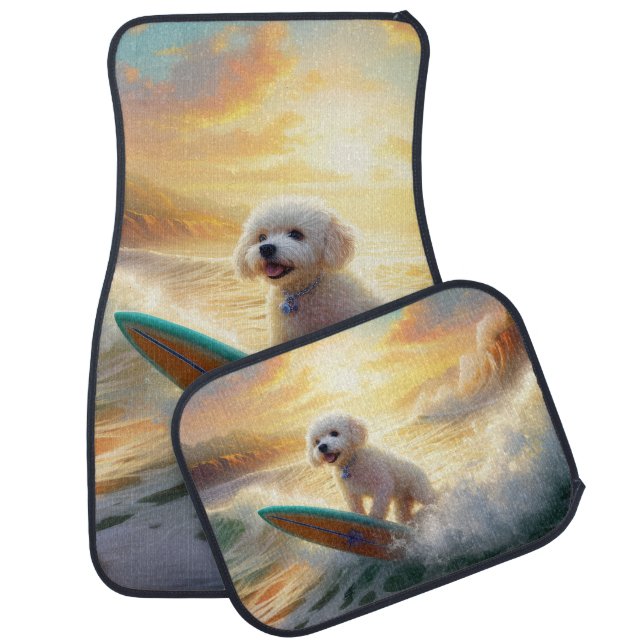 Bichon Frise Beach Surfing Painting  Car Floor Mat (Set)