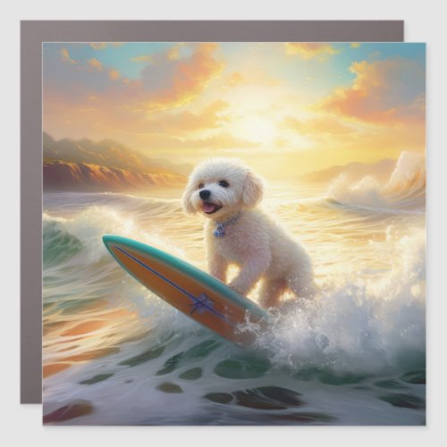 Bichon Frise Beach Surfing Painting  Car Magnet