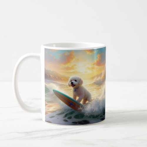 Bichon Frise Beach Surfing Painting  Coffee Mug