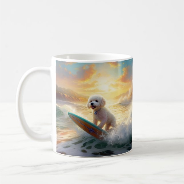 Bichon Frise Beach Surfing Painting  Coffee Mug (Left)