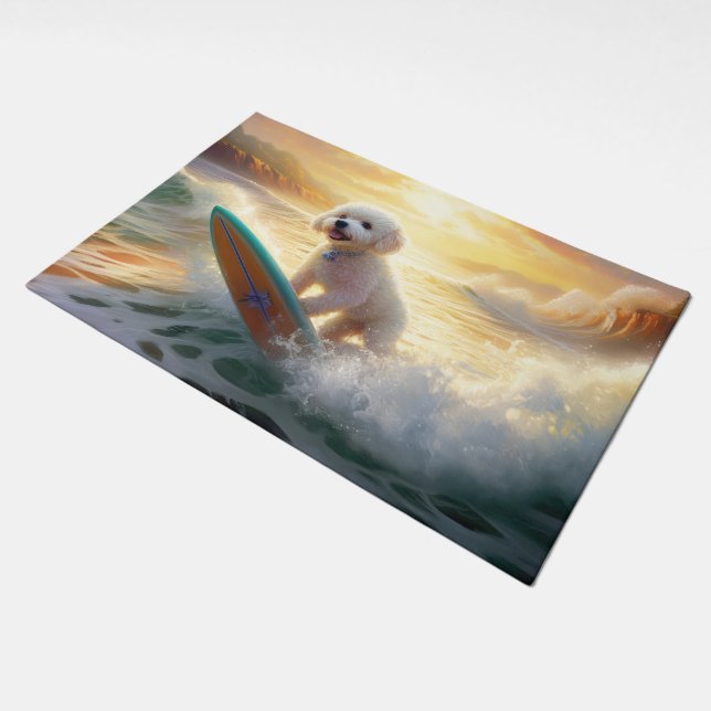 Bichon Frise Beach Surfing Painting  Doormat (Angled)