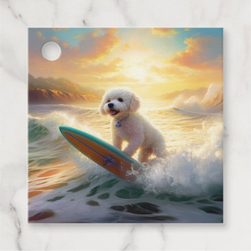 Bichon Frise Beach Surfing Painting  Favor Tags