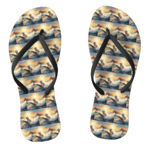 Bichon Frise Beach Surfing Painting Flip Flops