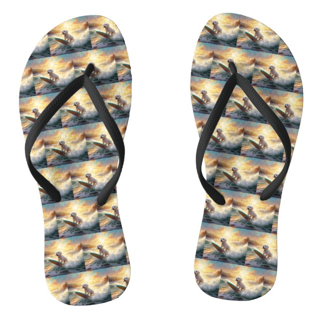 Bichon Frise Beach Surfing Painting  Flip Flops (Footbed)