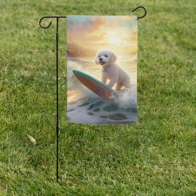 Bichon Frise Beach Surfing Painting  Garden Flag (In SItu)