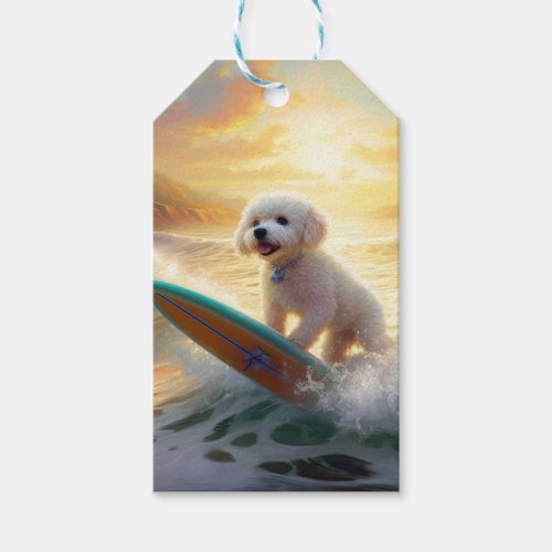 Bichon Frise Beach Surfing Painting  Gift Tags