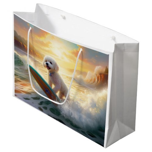 Bichon Frise Beach Surfing Painting  Large Gift Bag