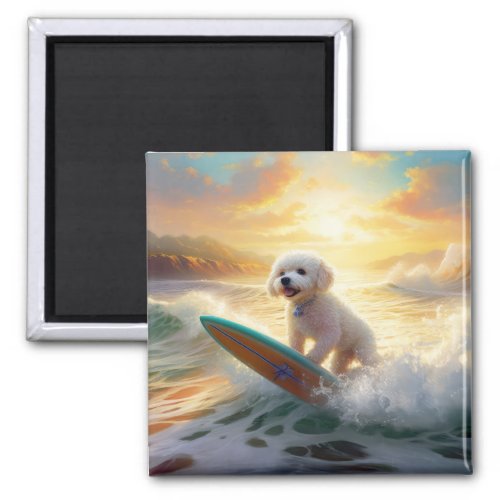 Bichon Frise Beach Surfing Painting  Magnet