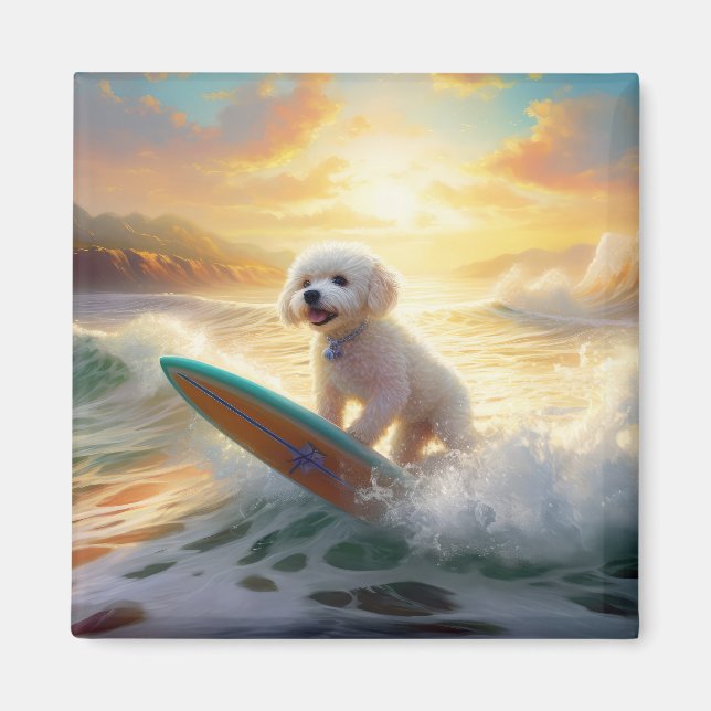 Bichon Frise Beach Surfing Painting  Magnet (Front)