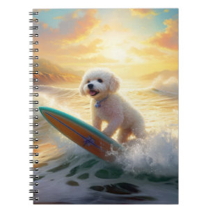 Bichon Frise Beach Surfing Painting Notebook