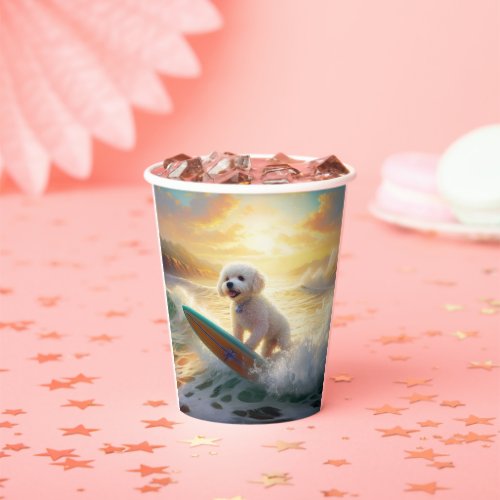Bichon Frise Beach Surfing Painting  Paper Cups