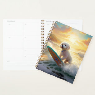 Bichon Frise Beach Surfing Painting Planner