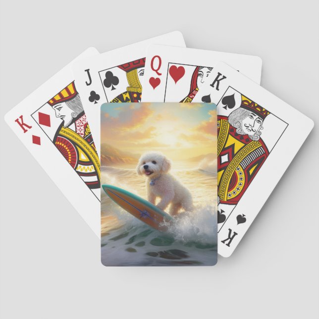 Bichon Frise Beach Surfing Painting  Poker Cards (Back)