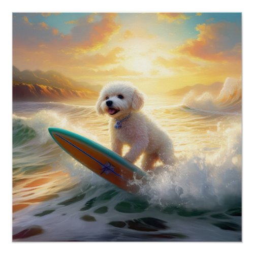 Bichon Frise Beach Surfing Painting  Poster