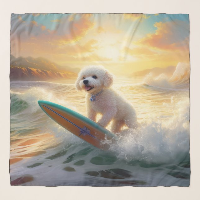 Bichon Frise Beach Surfing Painting  Scarf (Front)