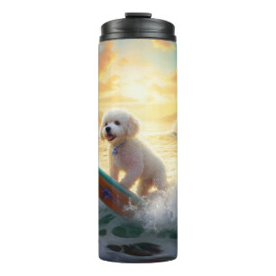 Bichon Frise Beach Surfing Painting Thermal Tumbler