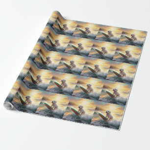 Bichon Frise Beach Surfing Painting Wrapping Paper