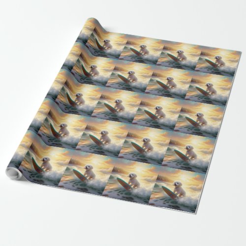 Bichon Frise Beach Surfing Painting  Wrapping Paper
