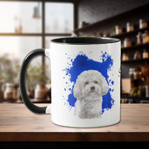 Bichon Frise Blue Abstract Background Mug