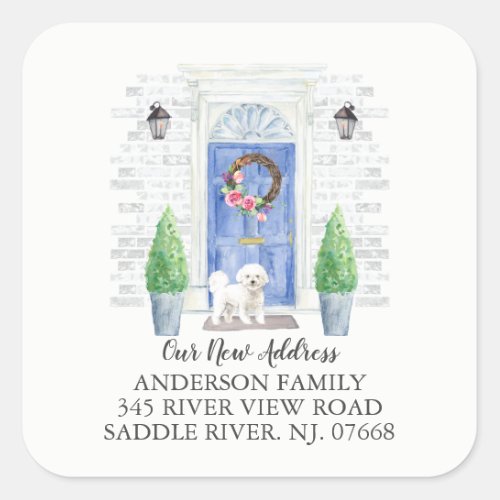 Bichon Frise Blue Door New Address Label Sticker