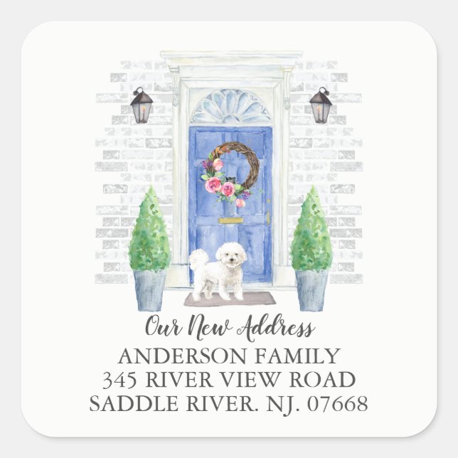 Bichon Frise Blue Door New Address Label Sticker (Front)