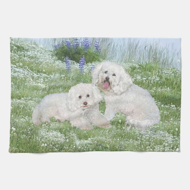 Bichon Frise Bluebonnets Kitchen Towel (Horizontal)