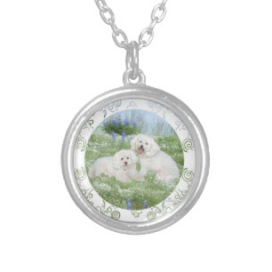Bichon Frise Bluebonnets Silver Plated Necklace