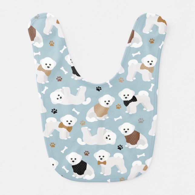 Bichon Frise Bones and Paws Blue Baby Bib (Front)