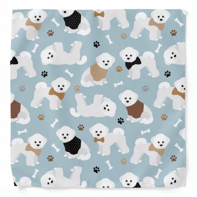 Bichon Frise Bones and Paws Blue Bandana (Front)