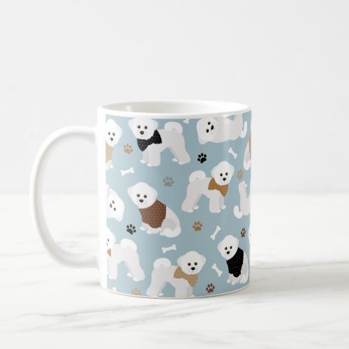 Bichon Frise Bones and Paws Blue Coffee Mug