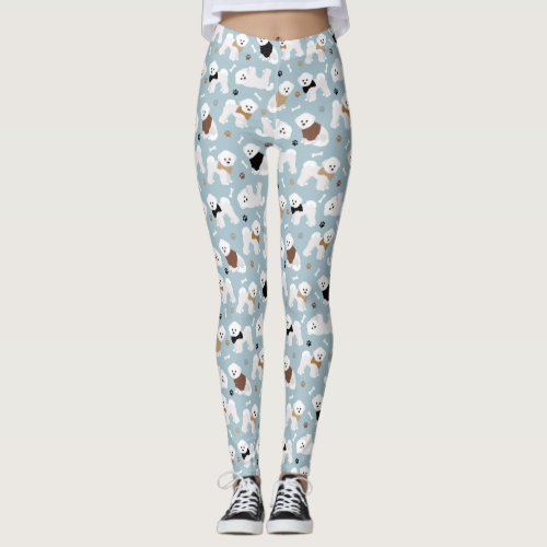 Bichon Frise Bones and Paws Blue Leggings