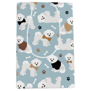 Bichon Frise Bones and Paws Blue Medium Gift Bag