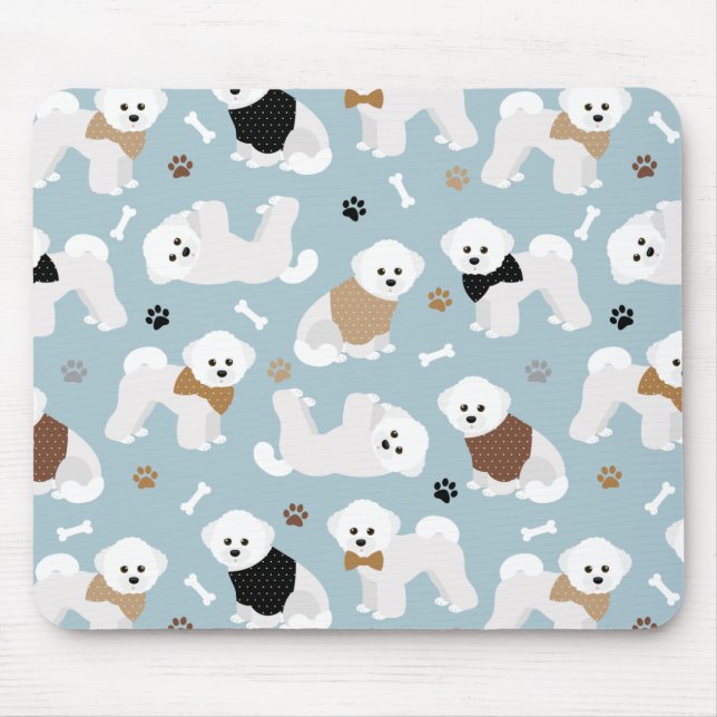 Bichon Frise Bones and Paws Blue Mouse Pad (Front)