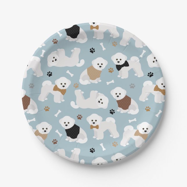 Bichon Frise Bones and Paws Blue Paper Plates (Front)