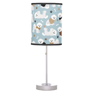 Bichon Frise Bones and Paws Blue Table Lamp