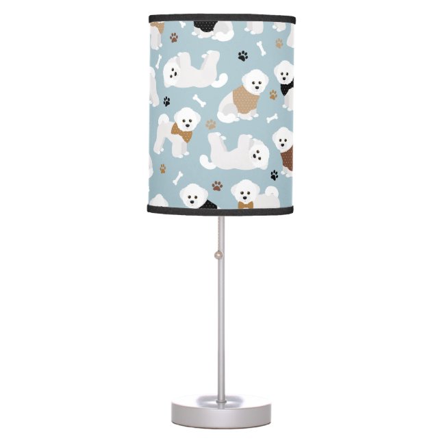 Bichon Frise Bones and Paws Blue Table Lamp (Front)