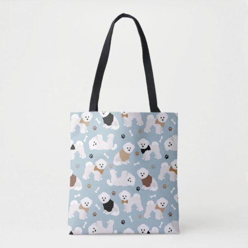 Bichon Frise Bones and Paws Blue Tote Bag