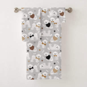Bichon Frise Bones and Paws Gray Bath Towel Set