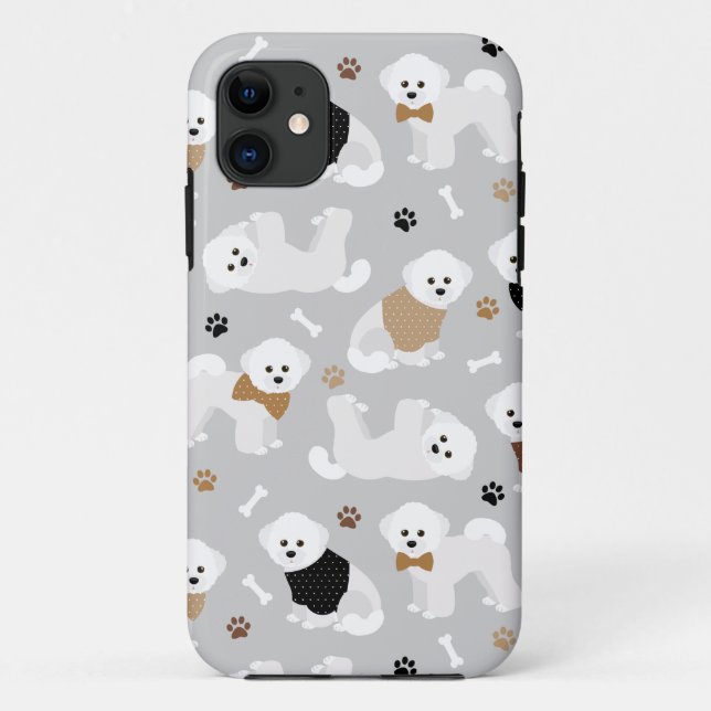 Bichon Frise Bones and Paws Gray Case-Mate iPhone Case (Back)