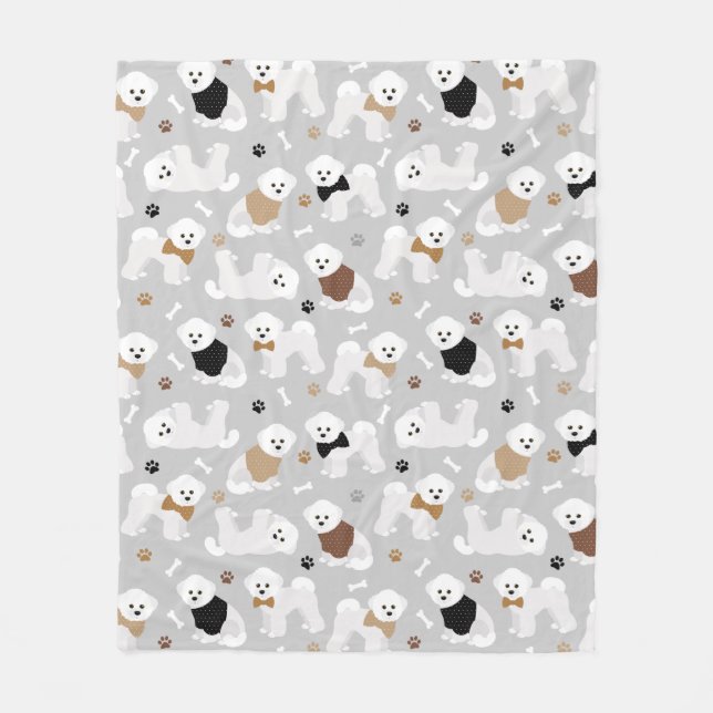 Bichon Frise Bones and Paws Gray Fleece Blanket (Front)